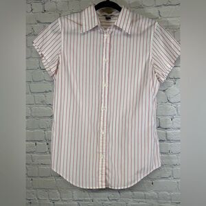 VINTAGE Gap Button-Up White Pink Striped Collared Preppy Short-Sleeve Shirt 10